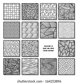 Collection of black and white seamless vector patterns. 