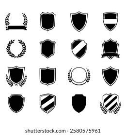 Collection of Black and White Shield Logos with Laurel Wreaths