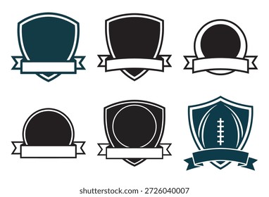Colección de Plantillas de escudo en blanco y negro con cintas para un diseño personalizado de logotipo e identidad.