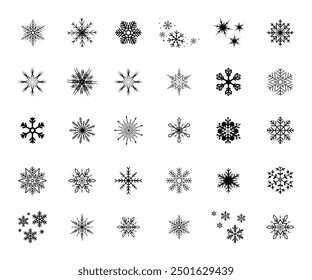 Collection of black and white snowflakes icons or symbols, Vector fully editable illustrator file.