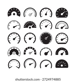 Sammlung schwarz-weißer Tachometer und Kombi-Symbole