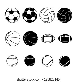 Collection Of Black And White Sports Balls Vector Illustration  Silhouettes - Shutterstock ID 123825145