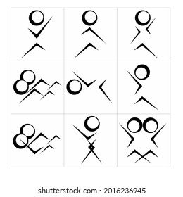 a collection of black and white stick man vectors.