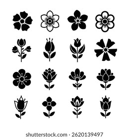 Collection of Black and White Stylized Flower Icons