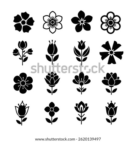 Collection of Black and White Stylized Flower Icons