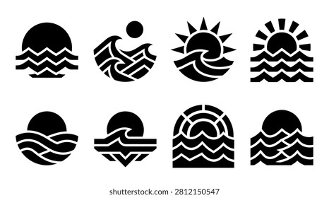 Collection of black and white sun icons