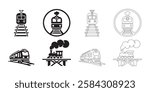 Collection of Black and White Train Icons. flat, outline and minimalist vector icons on a white background.
