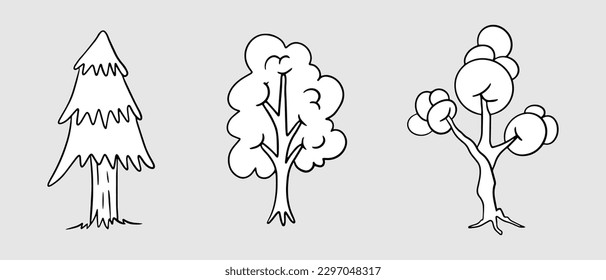 collection of black and white tree doodle pictures