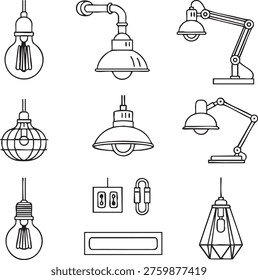 The a collection of black and white of various tools and It includes such as a microscope, camera, flashlight, magnifying glass, binoculars, scissors, pliers, wrench, hammer, screwdriver, tape........