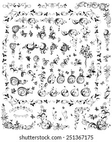 Collection of black and white vintage floral design