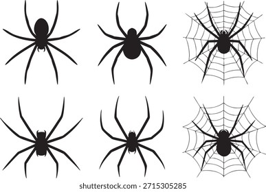 Colección de arañas viudas negras y Web en varias poses Vector, ilustración
