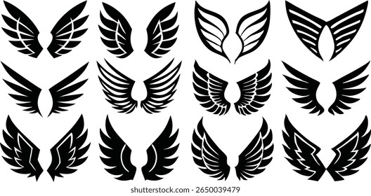 Collection of black wing designs on white background