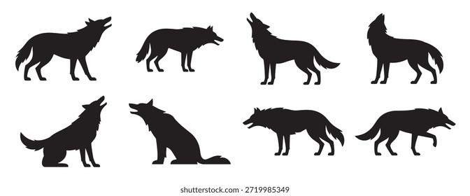 collection of black wolf silhouettes in various poses and 