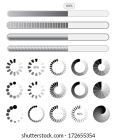 Collection black-white preloaders. Vector illustration. Isolated on white background. Set