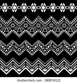 Collection black-white tribal borders. Vector illustration.