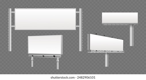 Collection Of Blank Billboards And Advertising Screens On Transparent Background. 3d Vector Mockups For Design