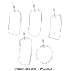 collection of blank black outline price label sale tag set isolated