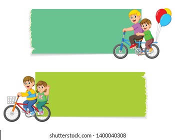 the collection of the blank board with the children riding the bicycle