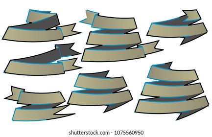 collection of blank flat cartoon style vintage retro classic art ribbon web banner sticker label element with blue and black outline illustration design vector