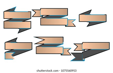 collection of blank flat cartoon style vintage retro classic art ribbon web banner sticker label element with blue and black outline illustration design vector