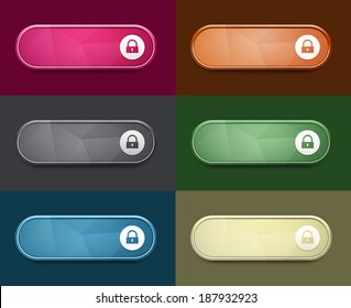 the collection of blank glossy buttons with lock pictogram / the access oval button set / the button