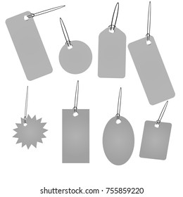 collection of blank grey price tag label isolated background