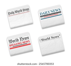 Collection blank newspaper World and daily news template. Horizontal newspapers isolated on white background. Mockup realistic Vector illustration.