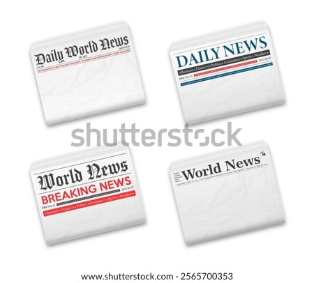 Collection blank newspaper World and daily news template. Horizontal newspapers isolated on white background. Mockup realistic Vector illustration.