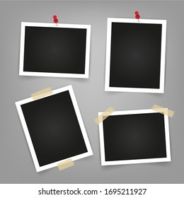 Collection of blank photo frames with adhesive tape, empty space for your photograph. Vector illustration.