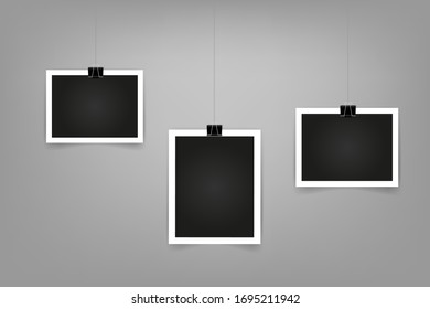 Collection of blank photo frames with adhesive tape, different shadow effects and empty space for your photograph. Vector illustration.
