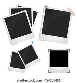 Collection of blank photo frames with adhesive tape, different shadow effects and empty space for your photograph and picture. vector illustration isolated on white background.