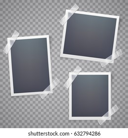 Collection of blank photo frames with adhesive tape. Vector illustration