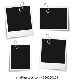 Collection of blank photo frames with paper clip and different shadow effect and empty space for your photograph and picture. EPS10 vector illustration isolated on white background.