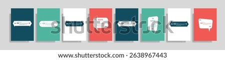  Collection of blank quote frame templates. Text in brackets, empty quote speech bubble, quotation. Text box isolated on color background. Vector illustration