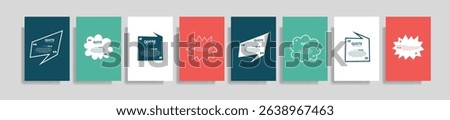  Collection of blank quote frame templates. Text in brackets, empty quote speech bubble, quotation. Text box isolated on color background. Vector illustration