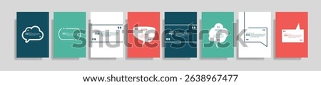  Collection of blank quote frame templates. Text in brackets, empty quote speech bubble, quotation. Text box isolated on color background. Vector illustration