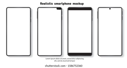 Collection of blank realistic smartphone mock up for multiple uses with different display designs vector illustrations templates mobile device concept