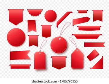 Collection Of Blank Red Ribbon Banners. Tags And Labels For Any Promotion Design. Vector Illustration