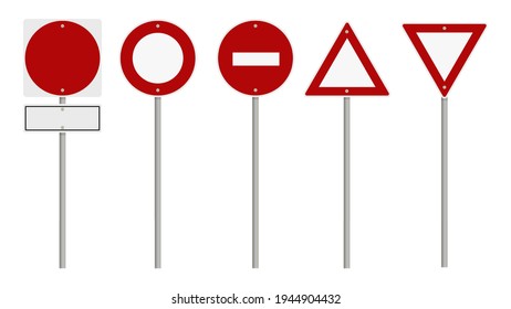 Collection of blank red road sign or Empty traffic signs isolated on white background. illustration vector