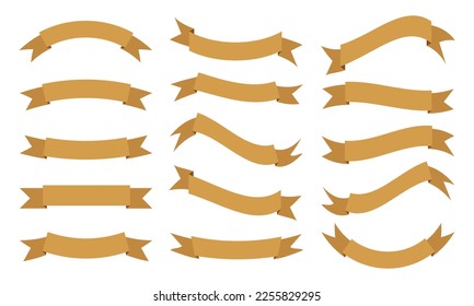 Collection of Blank Ribbon Banner in Gold Colors.