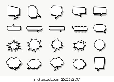 Colección de Formas de burbujas de discurso en blanco en varios estilos. Conjunto de Diseño gráfico de burbujas de discurso. ilustración de colección de burbujas de discurso negro. Conjunto de burbuja de discurso en varias Formas