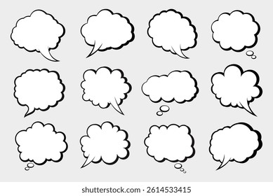 Collection of blank speech bubbles. Dialog box and chat cartoon hand drawn set. Talking cloud empty template. Dialog doodle vector illustration