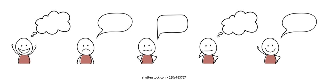 Collection of blank speech bubbles with funny stickman. Vector