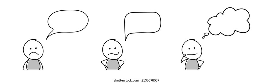 Collection of blank speech bubbles with unhappy stickman. Vector