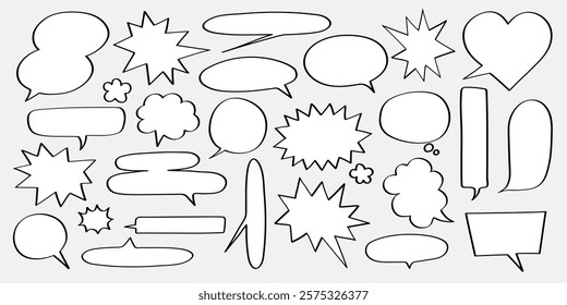 Collection of blank speech bubbles in various shapes. Speech bubbles for comics, speech bubbles for dialogue, and speech bubbles for creative designs. Message illustration vector.