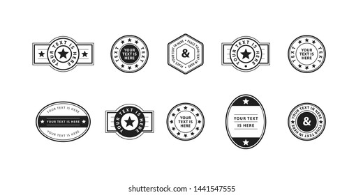 Collection of blank vector stamps. Outline empty designs for post office or travel concept on isolated background 