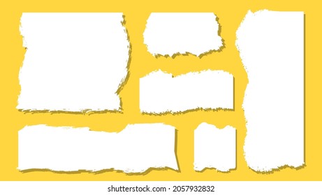 Collection Of Blank White Paper Torn Sheet In Yellow Background