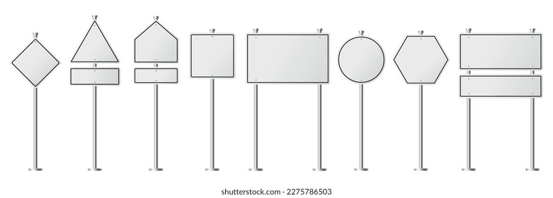 Collection of blank white road sign or Empty traffic signs difference isolated on white background. illustration vector