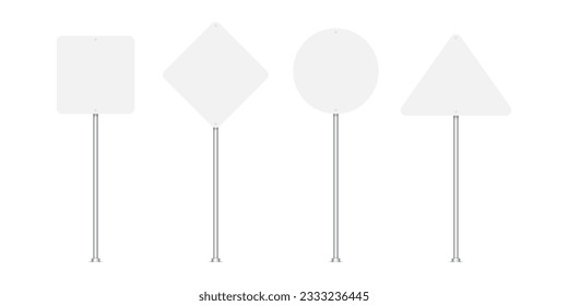 Collection of blank white road sign or Empty traffic signs isolated on white background