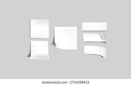 Colección de maquetas de notas adhesivas blancas en blanco dispuestas cuidadosamente sobre un fondo gris claro para notas